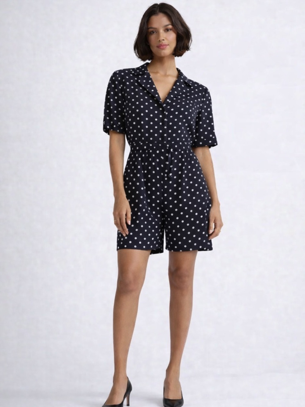 #24 🌷Vintage Black Polka Dot Romper | 100% Rayon | S–M
